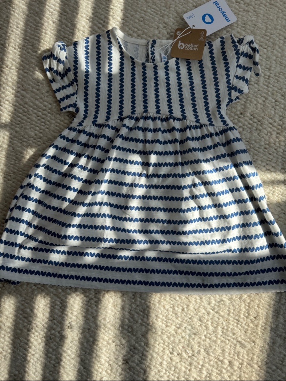 Mayoral White Dress with Blue Hearts